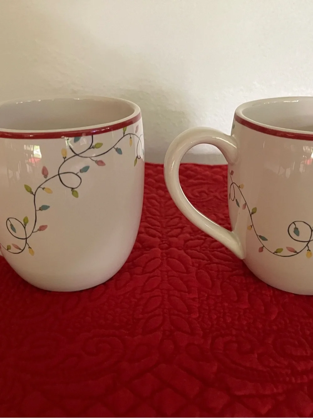 Pottery Barn White Holiday Gnome Mugs with Red Trim (Set of 2)